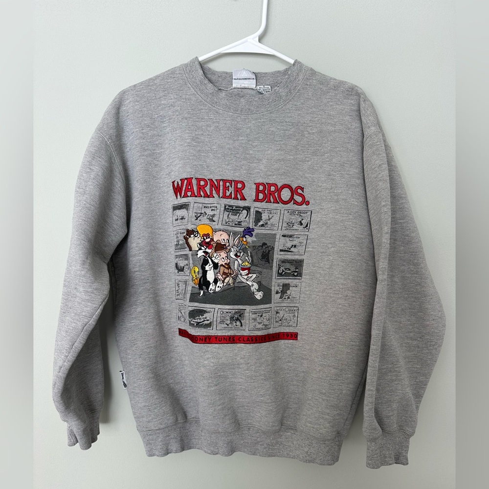 VINTAGE Warner Bros. Gray Cartoon Graphic Crew Neck Sweater, SMALL